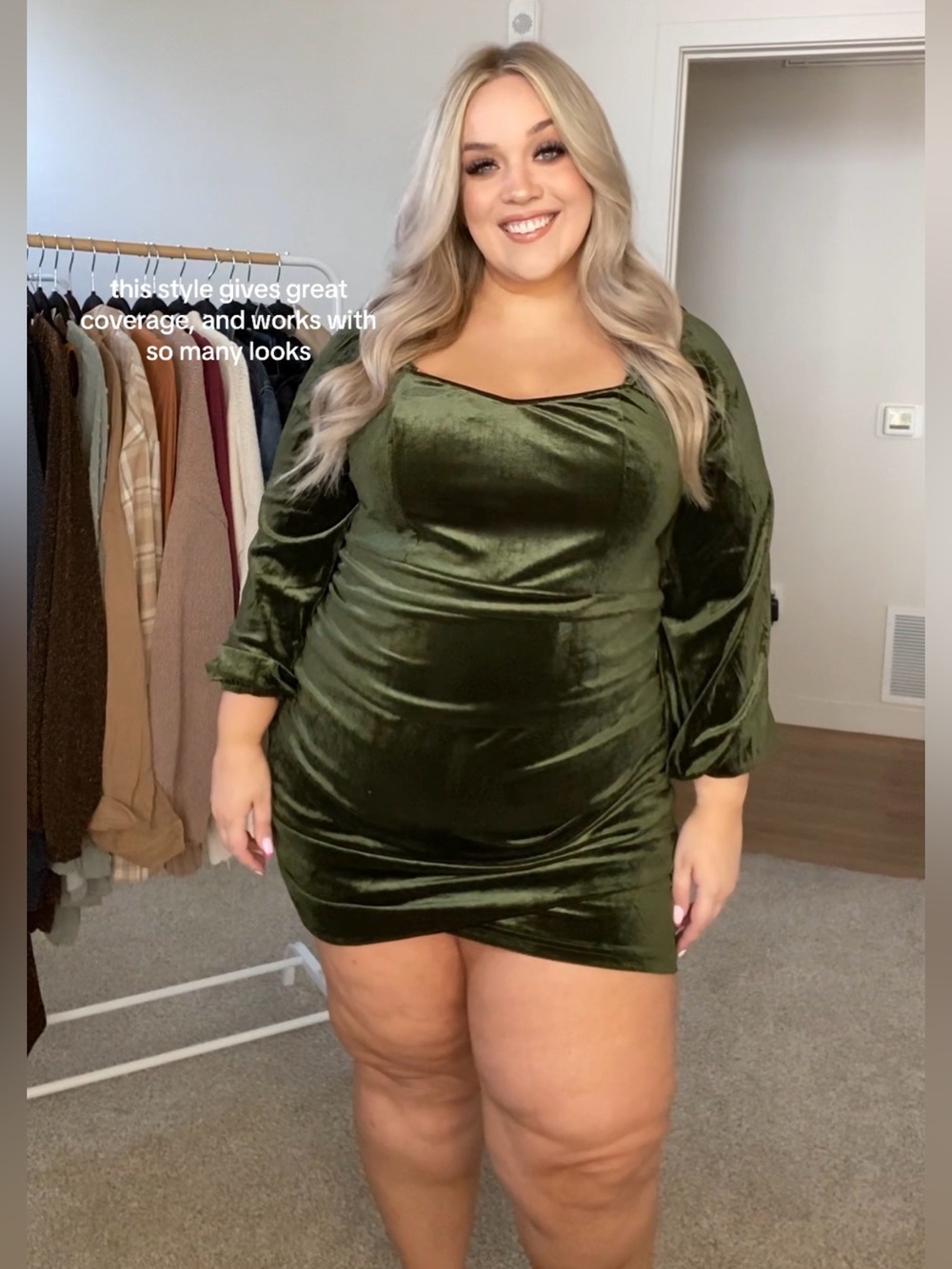 NEW! Cider plus size green velvet dress